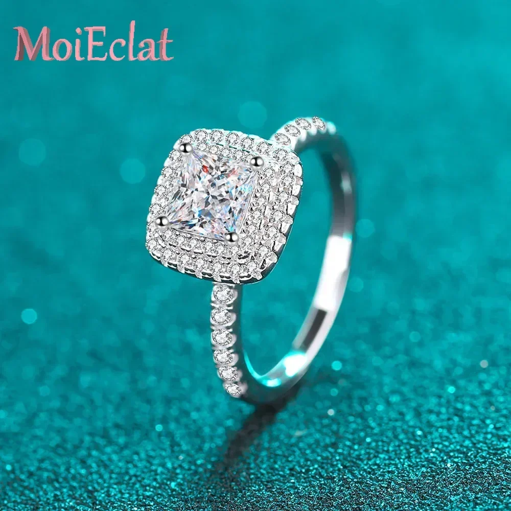 Women's 1 Carat Princess Square Moissanite Diamond Ring, Luxury Pt950 Platinum Rings for For Ladies Jewelry Wedding Party Gift