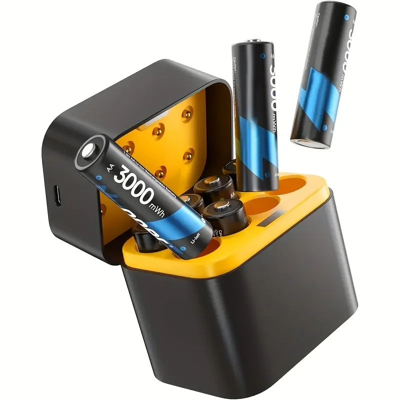 Bateria de lítio recarregável 1.5V 3600mWhAA 8 conjuntos, com caixa de carregamento rápido, bateria de lítio AA de alta capacidade saída constante iluminada