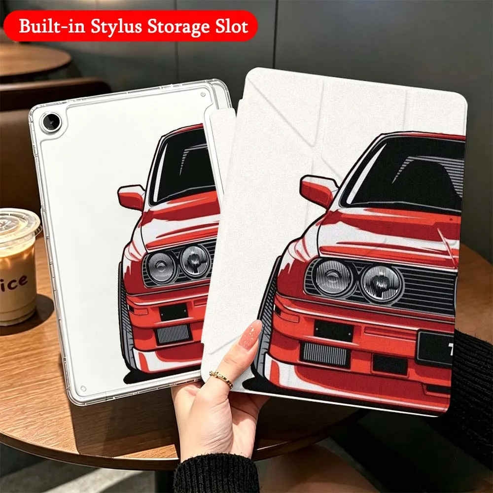 Red Car Cartoon For Samsung Galaxy Tab A9 A8 A11 S6 S7 S8 S9 S10 FE Plus Lite Transparent Y-Shaped Folding Tablet Case