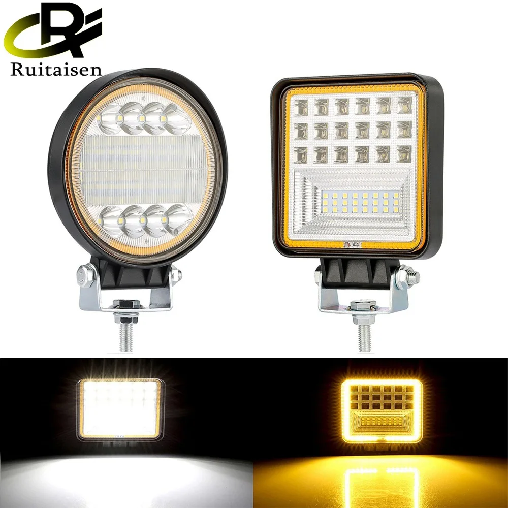 

4 Inch 126W Automotive LED Work Light with Yellow Aperture TruckLight ForkliftLight Modification Square Signal Light