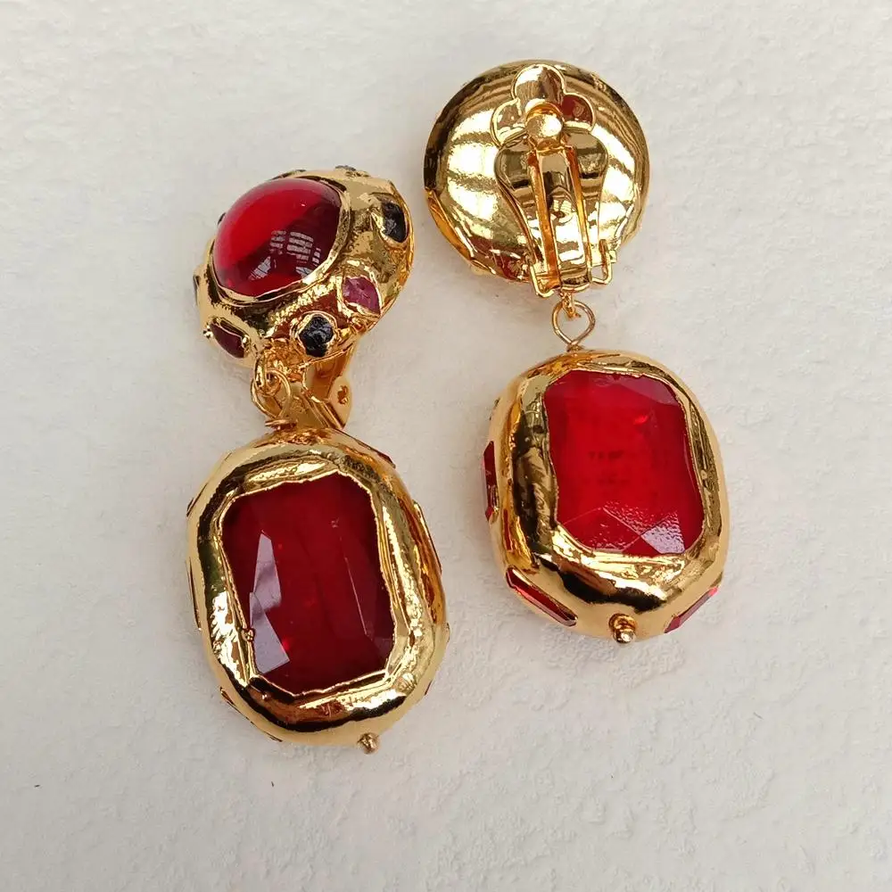 YYGEM 20x26mm Red Crystal Gold Plated Party Stud Statement Earrings Costume Lady Jewelry 5