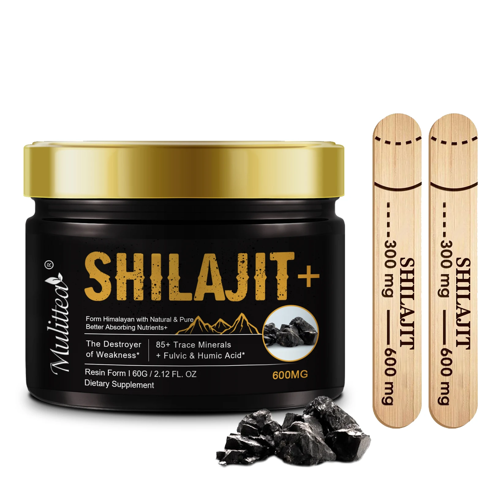 Mulittea 100% shilajit murni dengan 85 + mineral jejak & asam Fulvic mendukung fokus dan memori kesehatan imun dan metabolisme