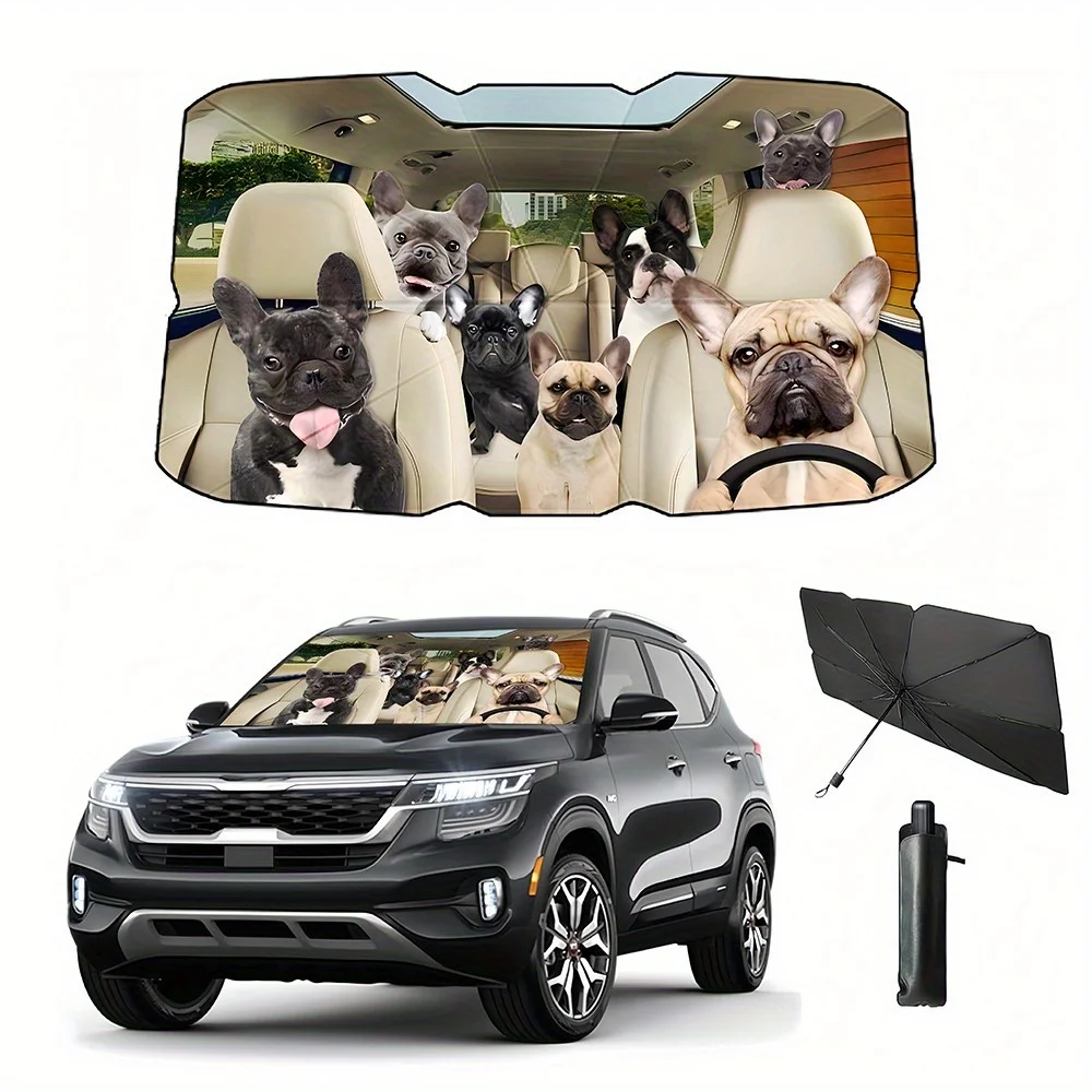 

YASEENLIN-2025 Titanium Silvery Car Windshield Sun Shade Umbrella, UV & Heat Protection, Universal Fit Sun Visor For Vehicles, F