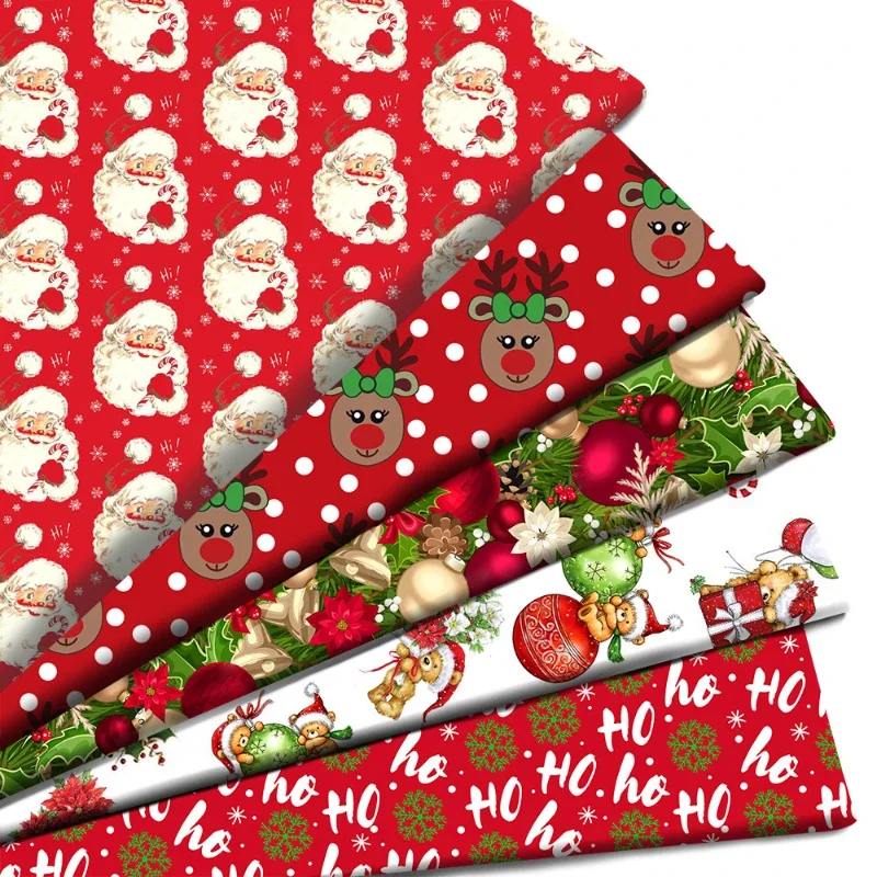 

50cm*145cm Christmas Polyester Cotton or Four Sided Elastic Knitted Fabric Handmade DIY Tablecloth Clothing