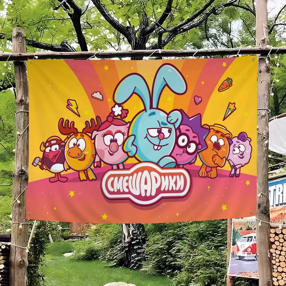 Russian Animation Smeshariki Family Gatherings Outdoor Atmosphere Flags Camping Decorations Banners