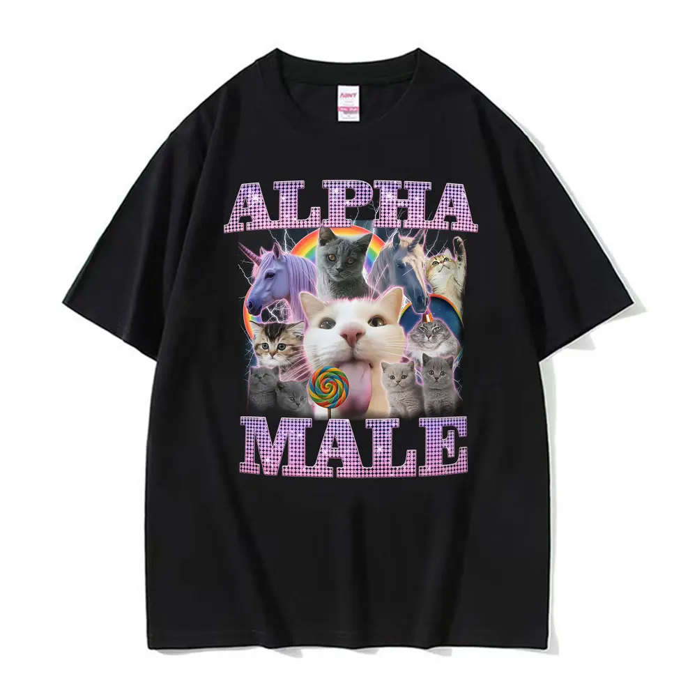 Alpha Male Funny Cat Unicorn Rainbow Tee Shirt Men Women Fashion Kawaii Cute Short Sleeve T-shirt Cotton Loose Oversized T Shirt