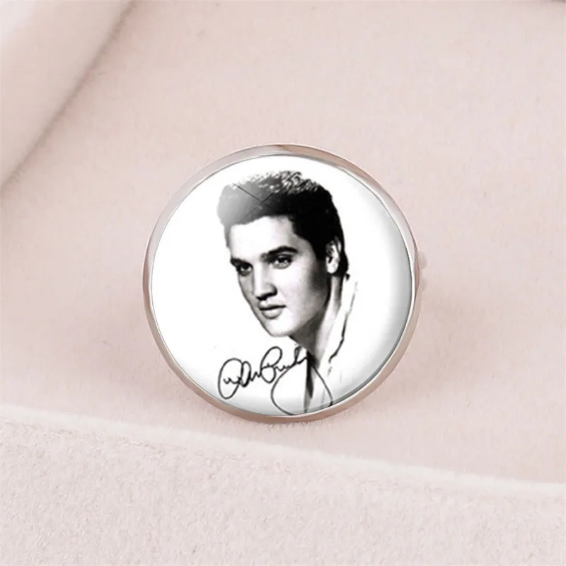 Singer Elvis Ring Pop Music Star Glass Cabochon Adjustable Rings for Women Fans Fashion Jewelry Souvenirs