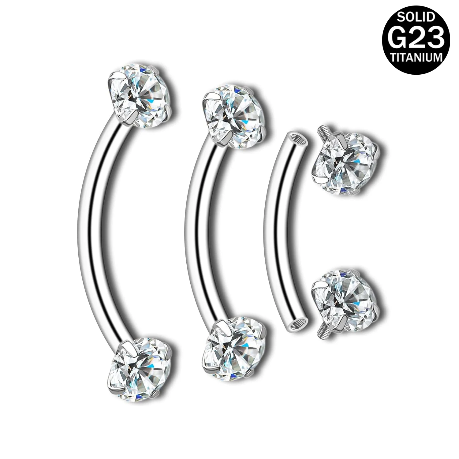 Titanium 16G Curved Barbell CZ Eyebrow Stud Piercing Jewelry for Rook Lip Helix Tragus Internally Threaded 1PCS 6/8/10/12mm