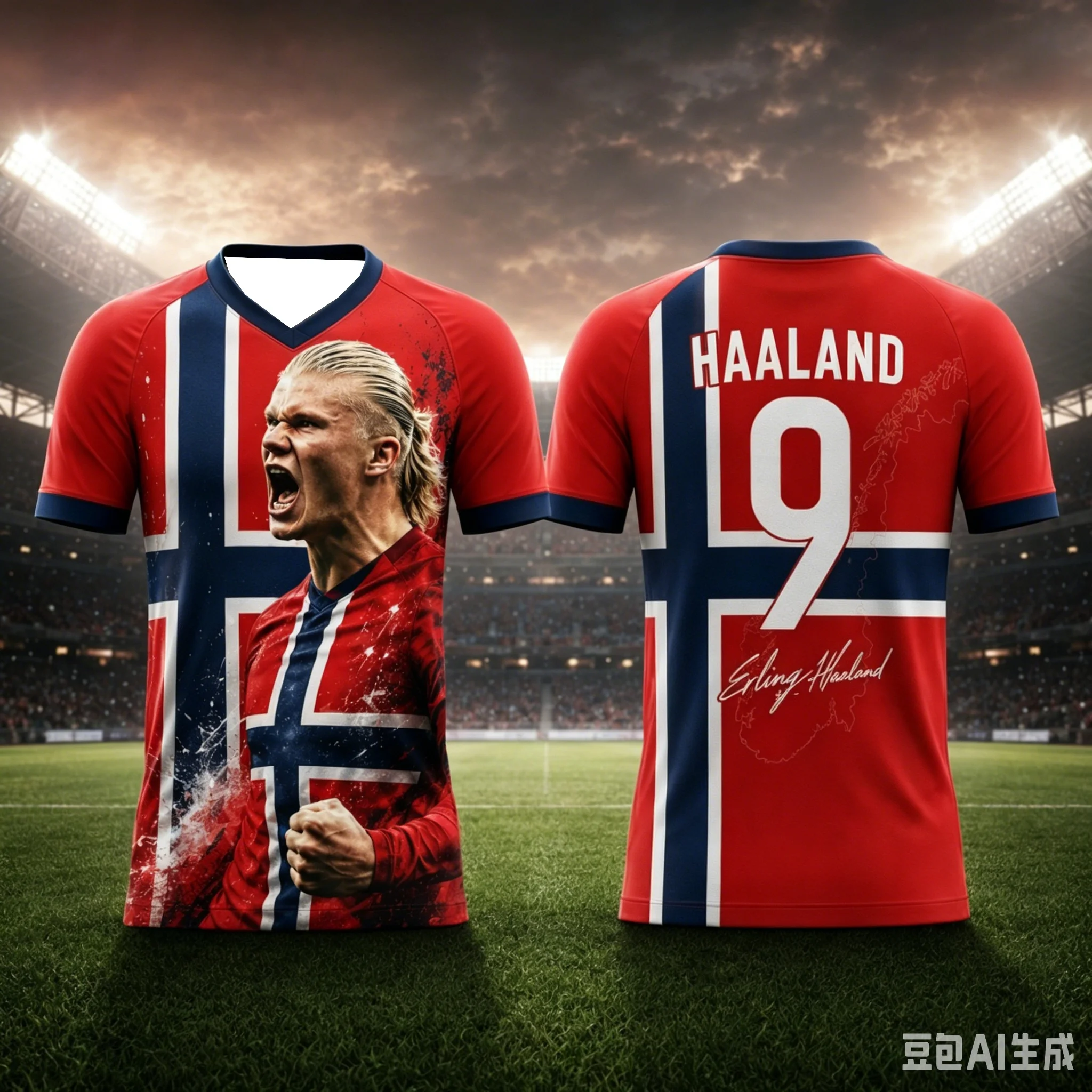Haaland No.9 Inspired Football Fan TShirt, Norway Flag Portrait 3D Print Short Sleeve Tee, Soccer Casual Top for Family Matching