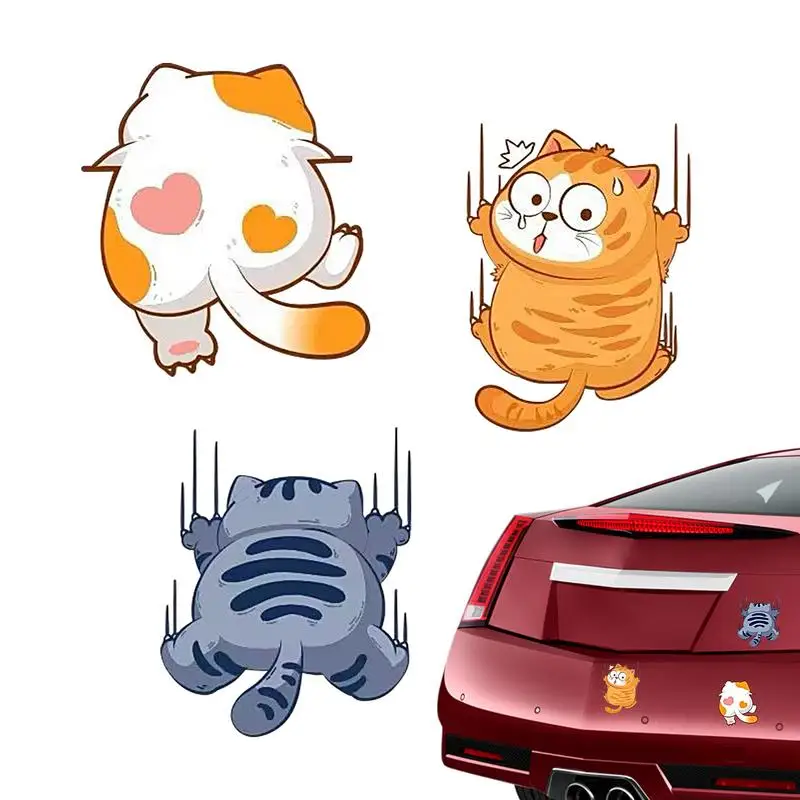 Scratch Cat Car Sticker 3X Funny Car Stickers Cats Scratch Cover Three Cats Scratch Cover Animal Stickers Stylish Car Decals For