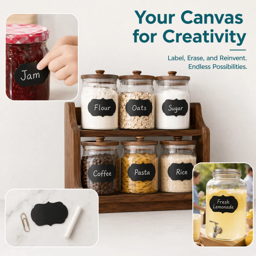 72pcs Reusable Waterproof Blackboard Stickers Removable Erasable Kitchen Sticker Labels Bottle Organizer Labels Food Storage