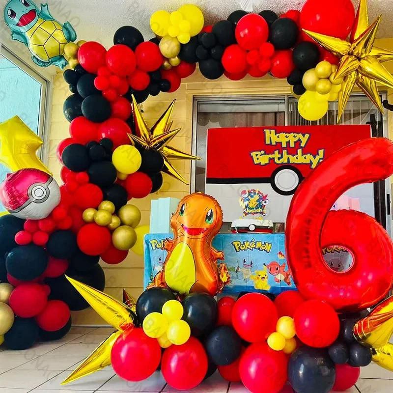 107pcs Pokemon Pikachu Dinosaur Foil Ballon Poke Ball Theme Party Supplies Inflate Globos Party Decoration Baby Shower