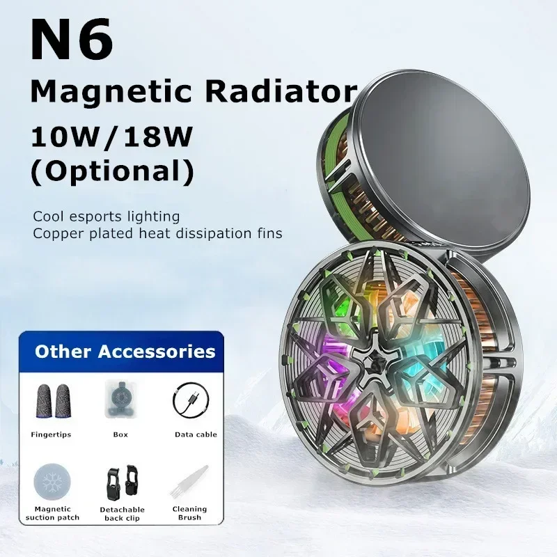 

N6 10W/18W Mobile Phone Semiconductor Magnetic Cooling Radiator for PUBG Game Cooler for IPhone Android Universal Cool Heat Sink