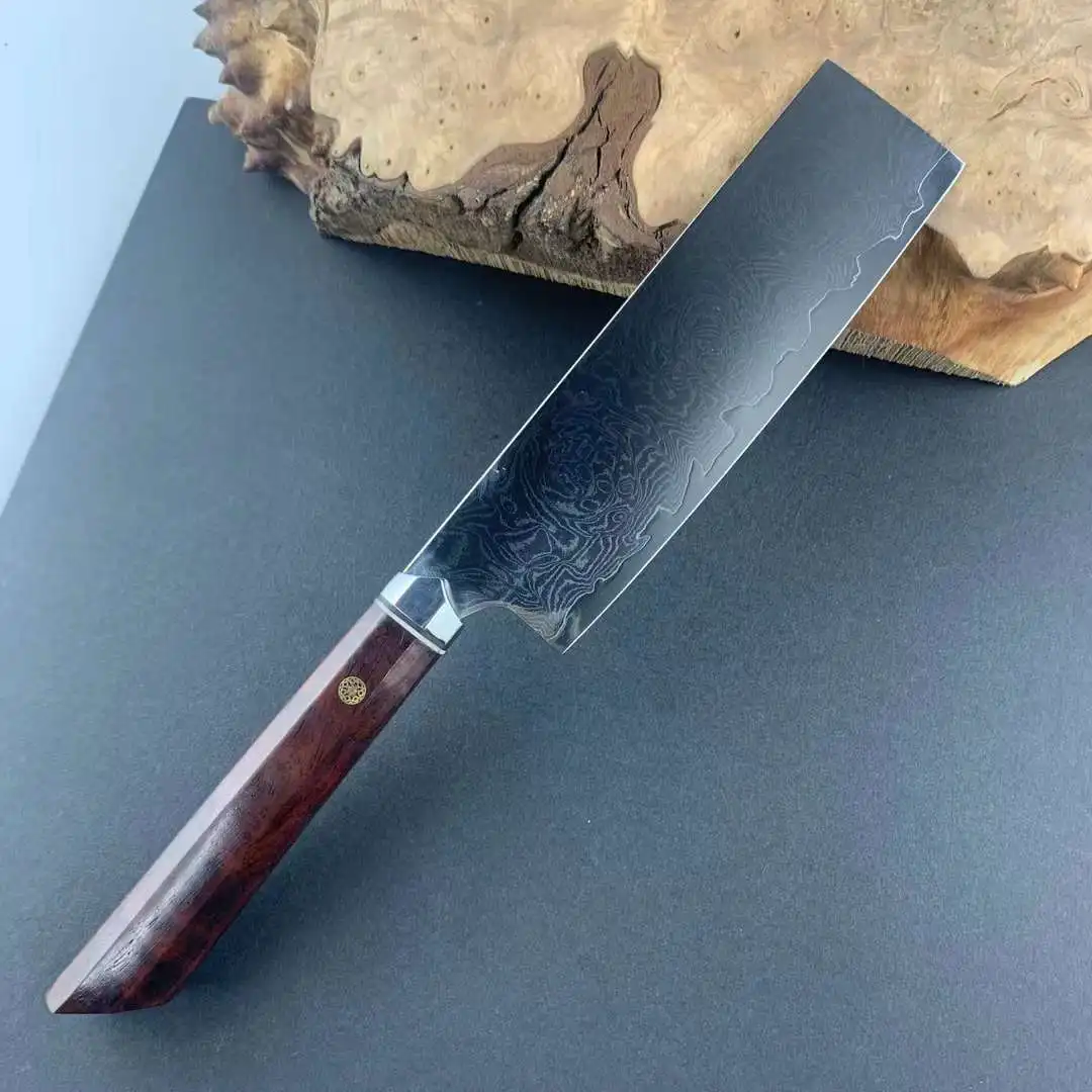 6 Inch Nakiri Knife 67 Layers Damascus Steel VG10 Blade Rosewood Handle Sharp Chefs Cleaver Slicing Kitchen Knives Cooking Tools