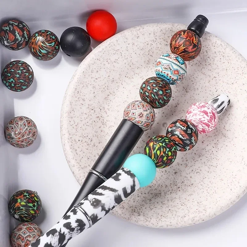 100pcs Silicone Round Beads 15mm Leopard Baby Teething Chew Beads Tie Dye Print DIY Jewelry Bracelet Keychain Making Accessories