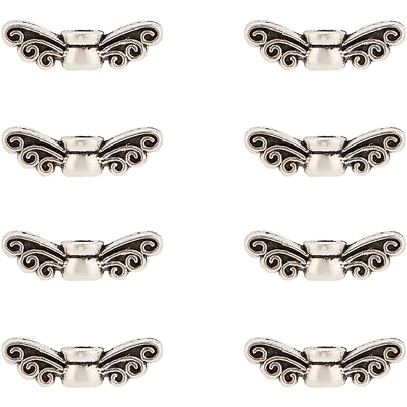 200pcs Fairy Wing Spacer Beads Alloy Angel Wing Charm Beads Spacers Loose Beads for Christmas Bracelet Necklace