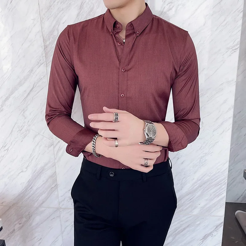 

British Style Mens Shirt Long Sleeve 2024 New Solid Casual Slim Fit Formal Dress Camisas Fashion Men Clothing Oversized 7XL-S