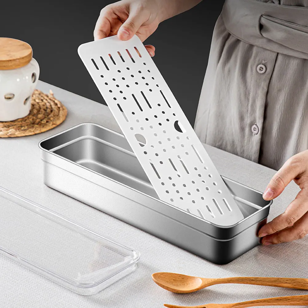 

1 set 1 Set Stainless Steel Utensil Drying Tray Cutlery Holder Silverware Organizer Basket For Kitchen Countertop Large Capacity