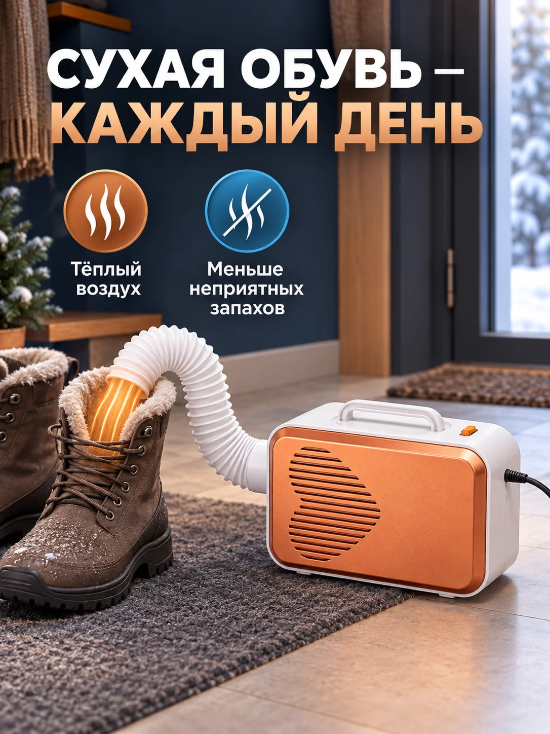 Portable Clothes and Shoe Dryer 600W 2 Wind Modes 60cm Flexible Hose