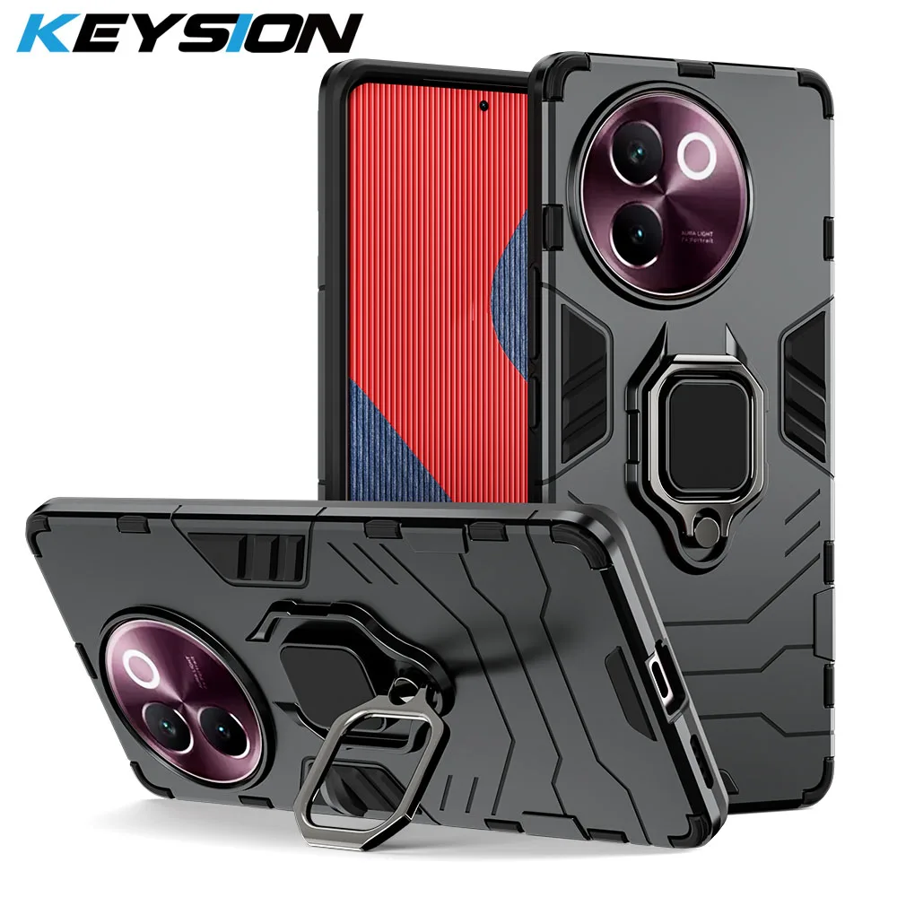 

KEYSION Shockproof Armor Case for VIVO V30e Soft Silicone+PC Metal Ring Stand Holder Phone Back Cover for VIVO V30E V40 Lite 5G