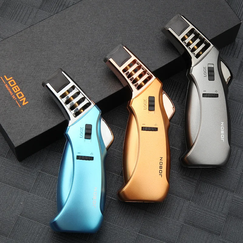 2024 New Jobon Outdoor BBQ Torch Turbo Jet Flame Butane Gas Kitchen Cigarette Spray Gun Windproof Metal Pipe Cigar Lighter
