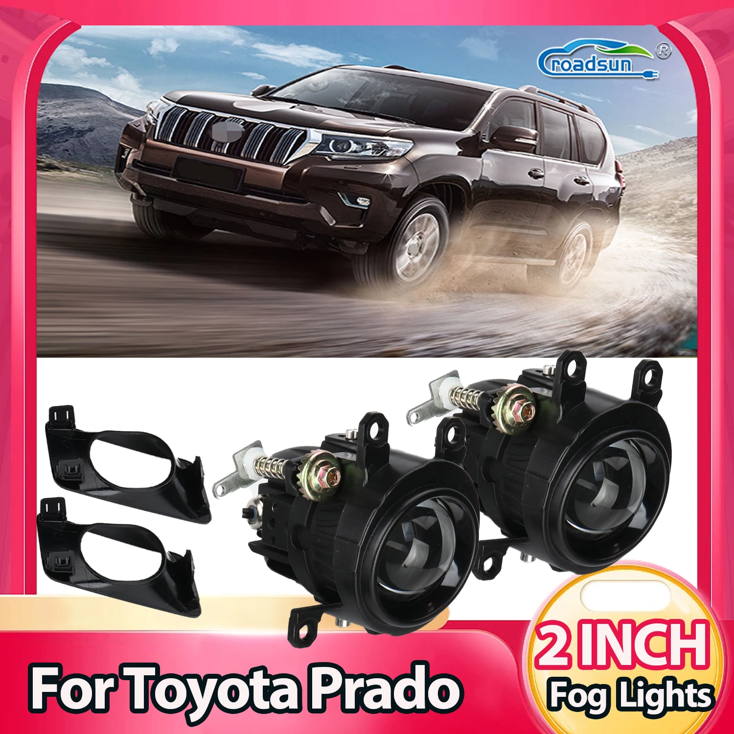 2.0 Inch Bi-LED Projector Fog Lights with brackets 3 Color Fog lamps For Toyota Prado