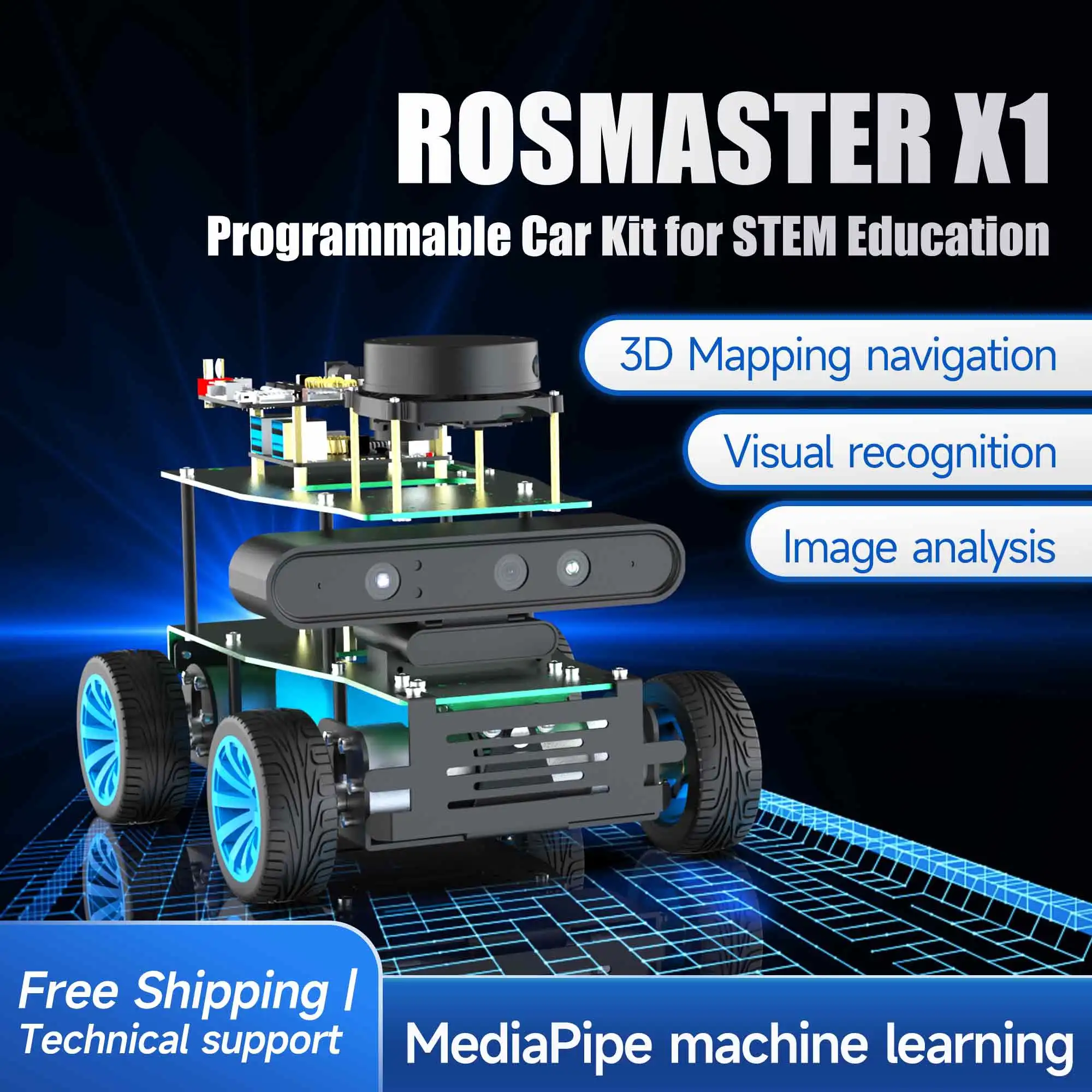 ROSMASTER X1 ROS Robot 4WD DIY Smart Car Kit Lidar SLAM Mapping Python Education for Jetson NANO 4GB/RaspberryPi 5