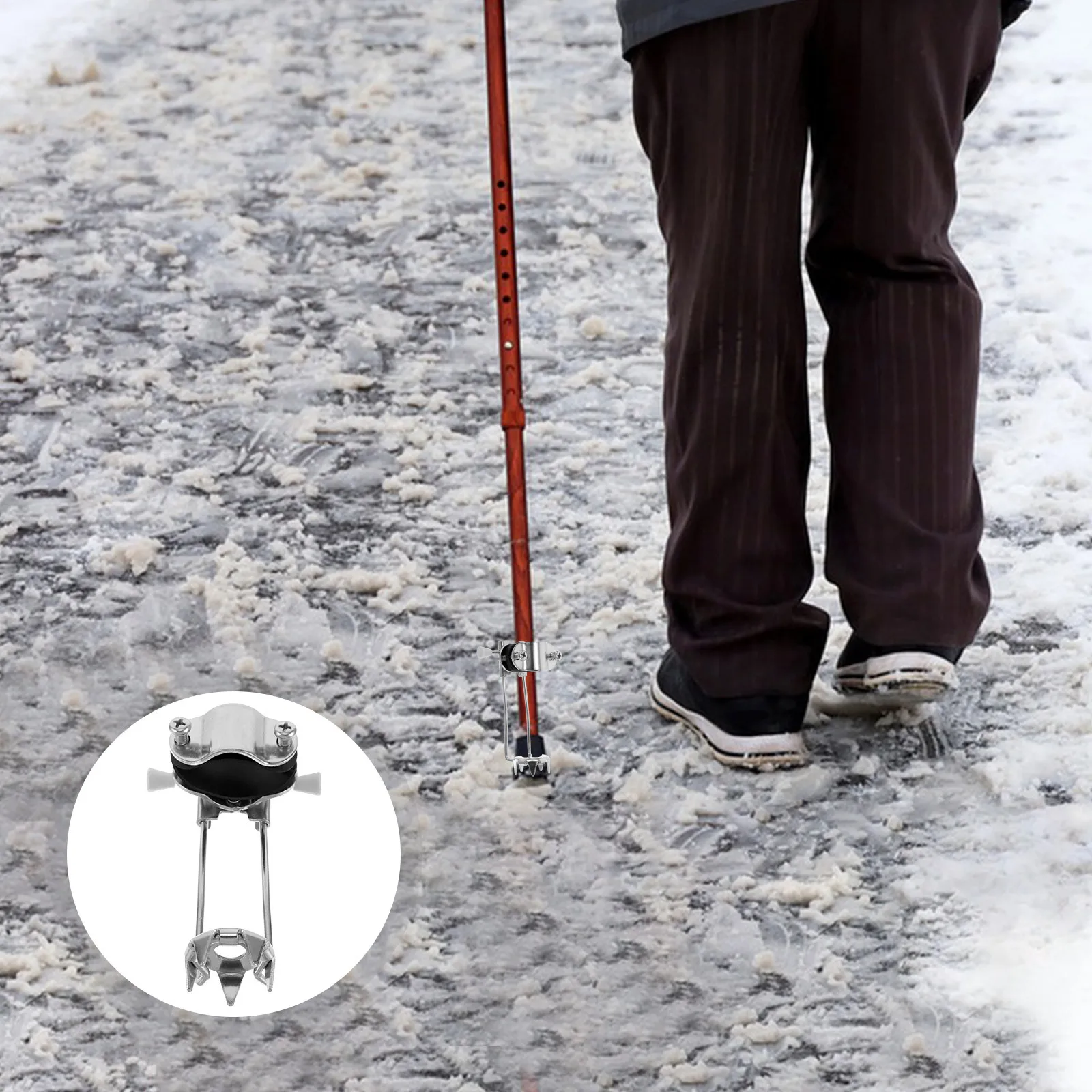 

Non-Slip Ice Grips For Walking Stick Crutches Canes Universal Fit Winter Traction Trekking Accessories Snow Hiking Spikes
