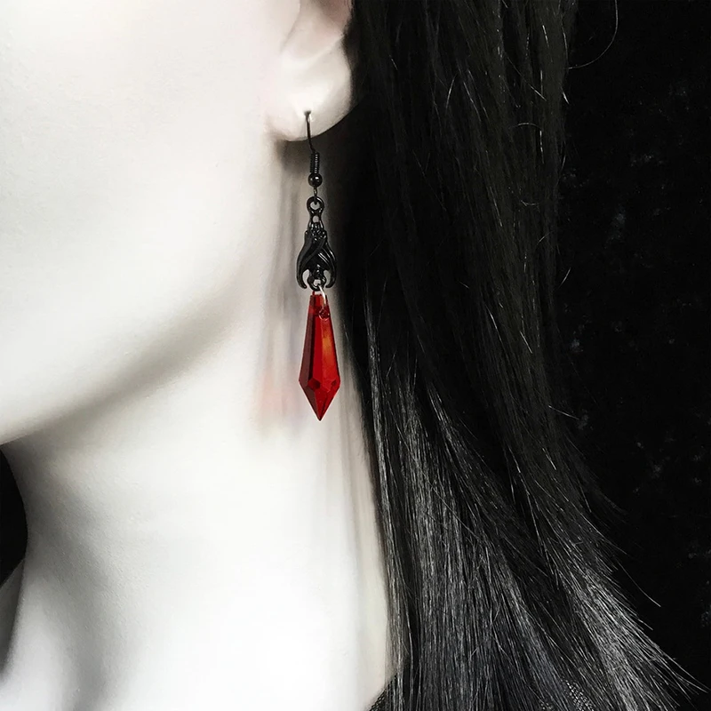 Black Bat Earrings with Red Teardrop Beads, Earrings, Gothic Jewelry,Alternative Jewelry,Gothic Gift for Her,Bat Lover,Halloween