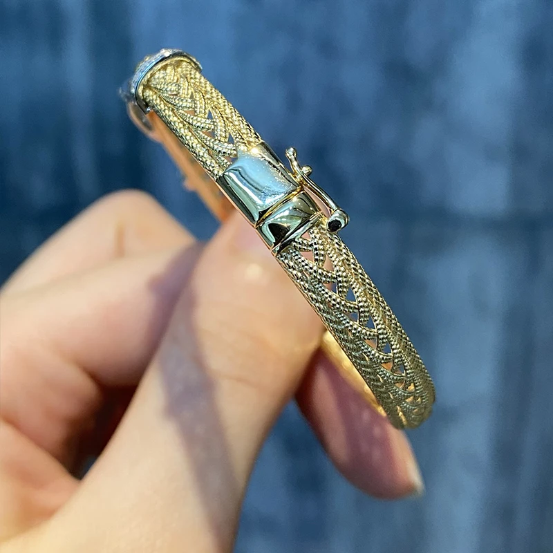 Aazuo 18K Solid Yellow Gold Real Natural Diamonds Luxury Jewelry Textile Rope X Shape Bangle Gift For Women Wedding Party AU750 view 2