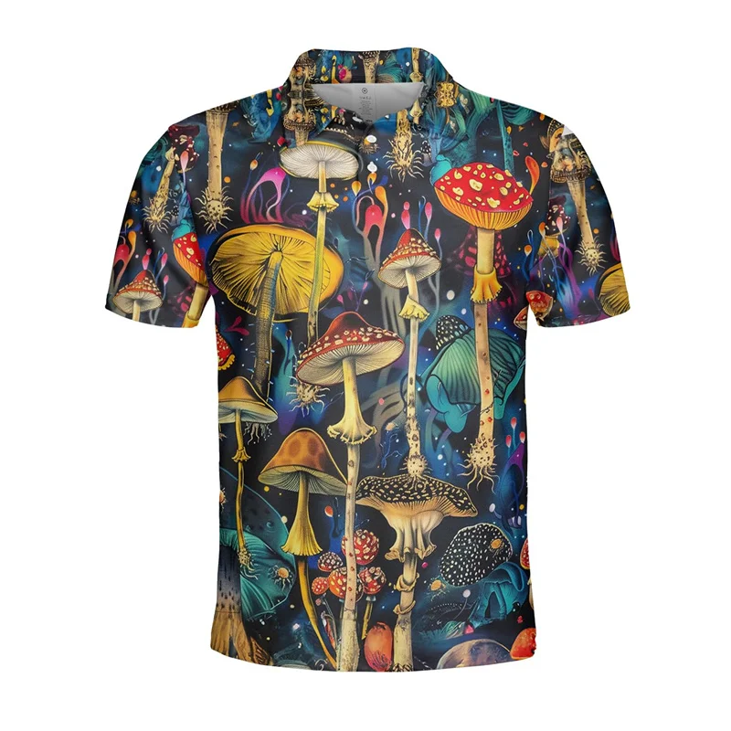 

Рубашка-поло мужская с 3D-принтом волшебных грибов, мультяшная агарическая футболка, летняя уличная одежда, топы с лацканами, свободные Детские футболки с коротким рукавом