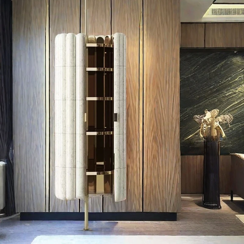 

Italian stainless steel wine cabinet light luxury high-end villa home wine cabinet new