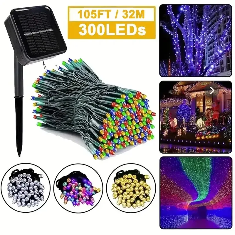 2024 Solar String Lights Outdoor 300 LEDs Extra-Bright Solar Christmas Lights Waterproof 8 Lighting Modes Solar Xmas Tree Lights