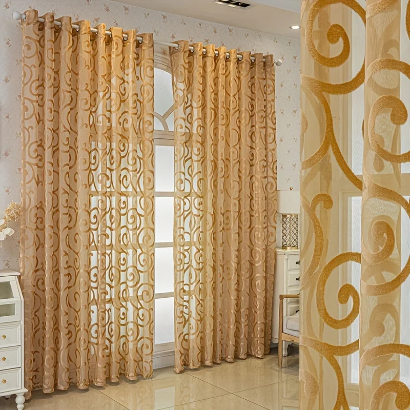 Europäischer Luxus-Fenstervorhang, Hohlgeprägter Jacquard-Stoff, Wärmeisolierung Sonnenschutz, für Wohnzimmer und Schlafzimmer