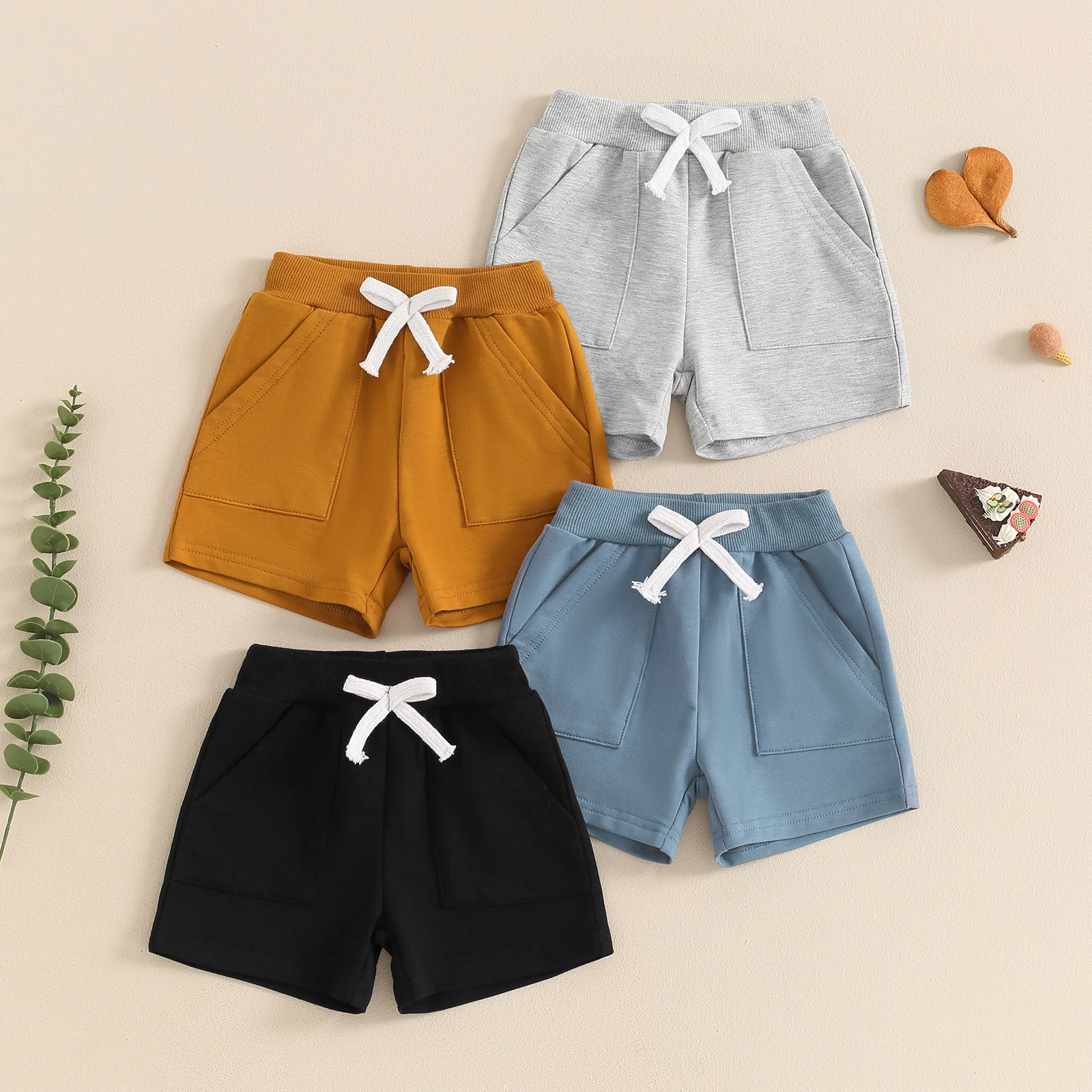 Baby Jungen Sweatshirt Shorts elastische Taille solide lässige kurze Sommer hosen mit Taschen Jungen lose Sport hose Shorts