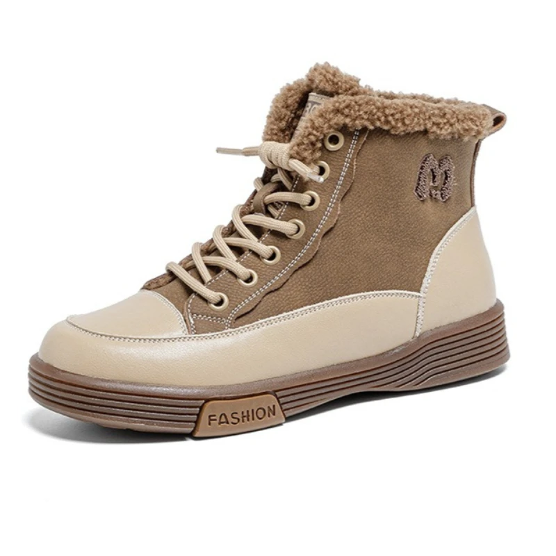 

Fujin Women's Snow Boots 2025 Winter Anti-Slip Plush Ankle Boots Side Zipper Sheepskin Soft Sole Wide Calf Short Boots