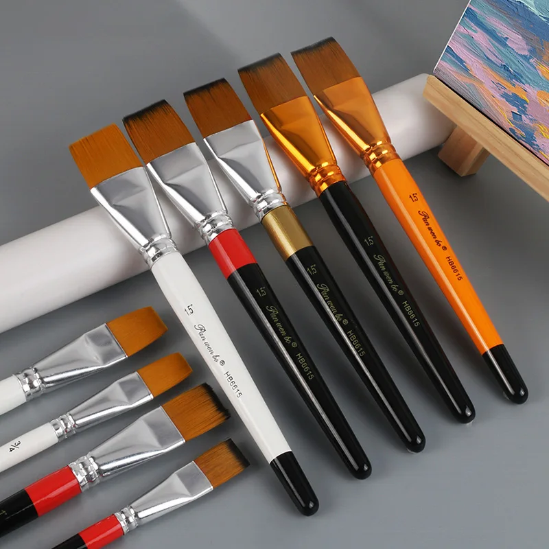 3pcs Nylon Paint Brush Set,Wooden Handle Art Brushes For Acrylic,Priming,Watercolor & Oil Painting Art Supplies