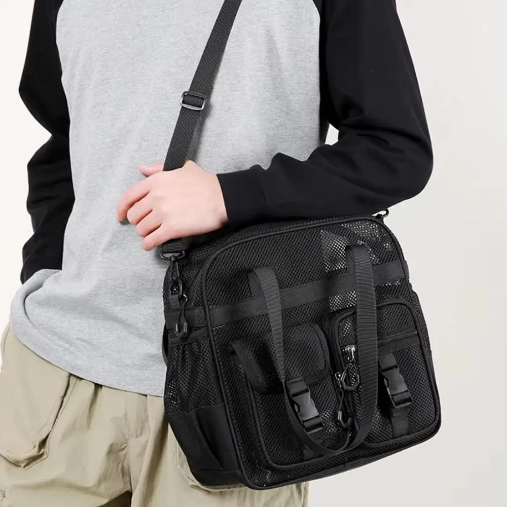Quick Dry Mesh Shoulder Bag Breathable Zippers Closure Beach Mesh Tote Large Capacity Multi-Pocket Hollow Out Swim Handbag