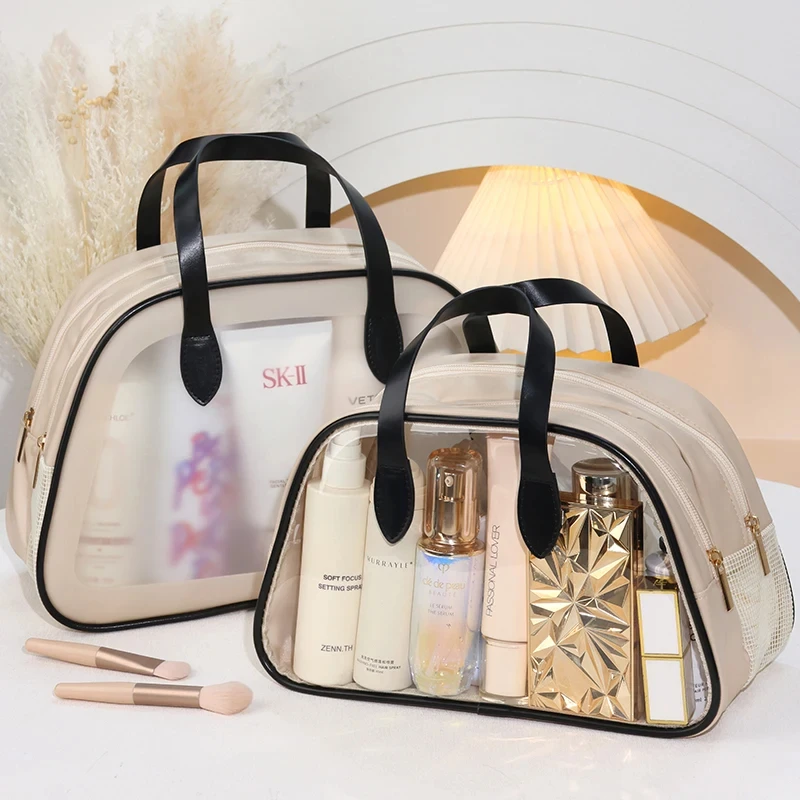 

Leather Double Layer Makeup Bag Portable Female Travel Large Capacity Dry and Wet Separation Waterproof PVC Storage Toiletry Bag