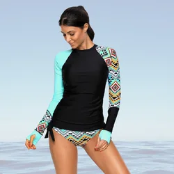 New women's swimwear separate surfing suit women's fast drying sun proof long sleeve stripe large swimwear diving suit