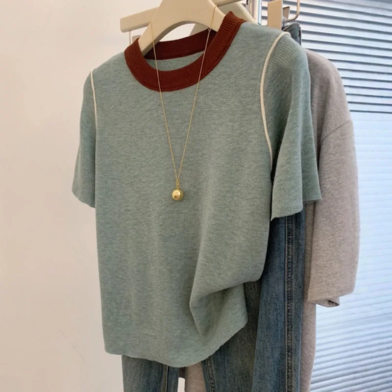 

Свитера, новый вязаный свитер с короткими рукавами, женские пуловеры с круглым вырезом, вязаный свитер, пуловер, женские топы Sueters De Mujer Q2530