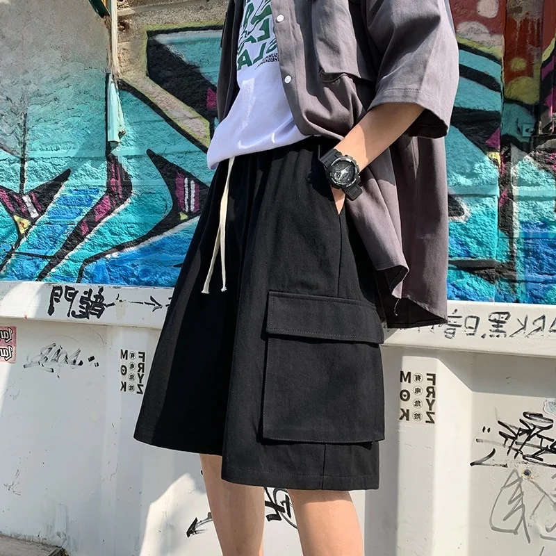 

Повседневные рабочие шорты для мужчин: свободные прямые брюки-карго длиной до колена в гонконгском стиле для лета и пляжа, молодежные, энергичные