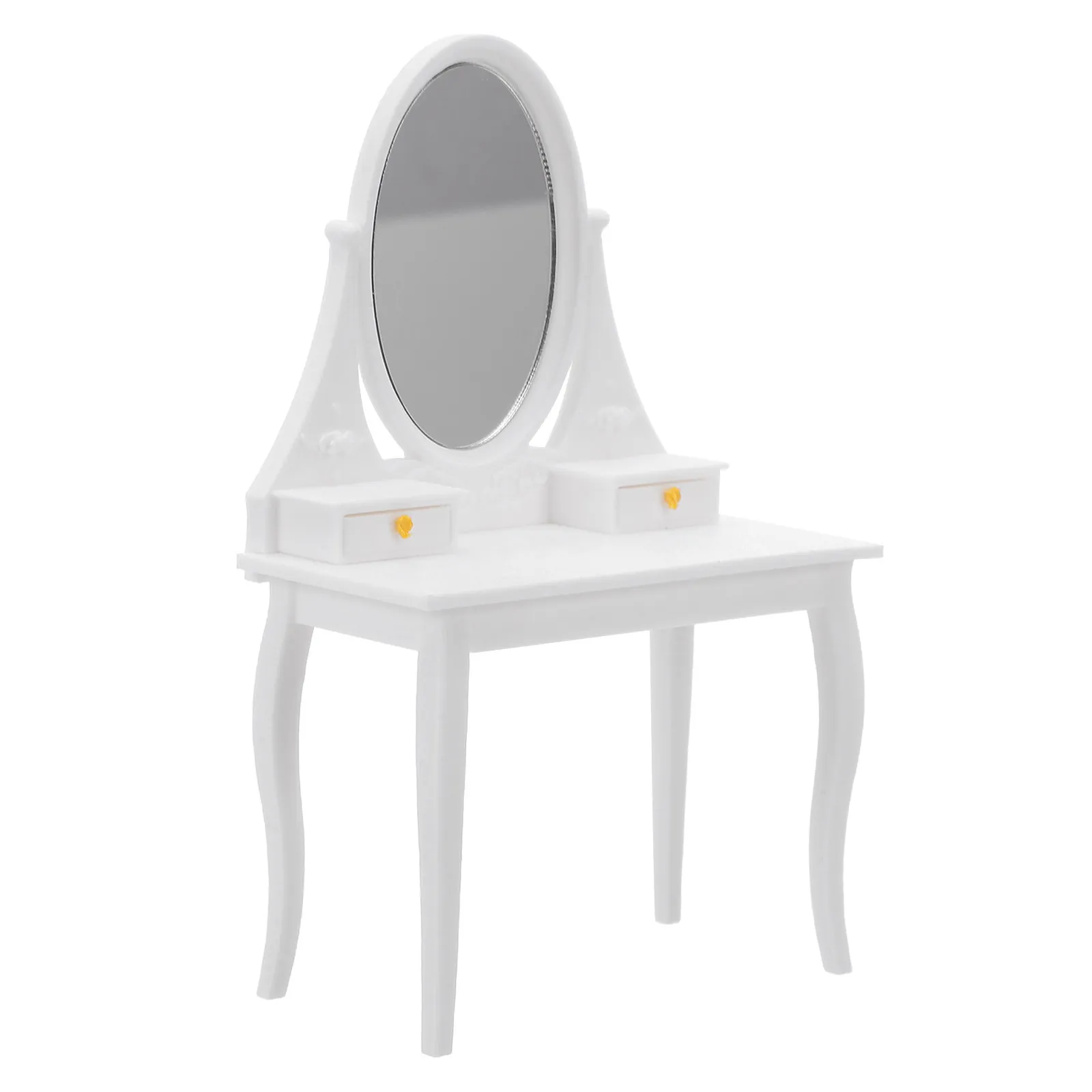 

Miniature Dollhouse Dressing Table with Vanity Mirror - Retro Style Bedroom Furniture Decoration for Small House Interior Setup