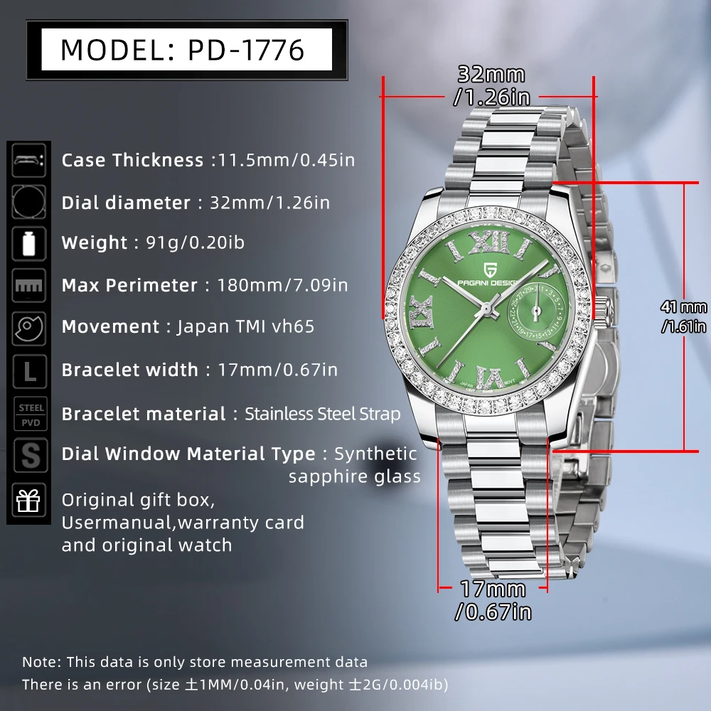 PAGANI DESIGN New Women's Quartz Watch Original Japan TMI VH65 Movement Sapphire Stainless Steel 50Bar Sport Clock Reloj Mujer - view 6