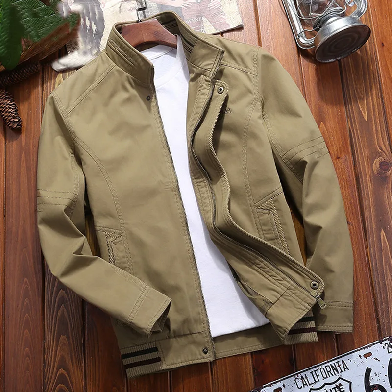 

Loose Casual Men's Jaet Spring Autumn Busin Dad Workwear Coat Multiple kets Design Stand Collar Cotton Work irt