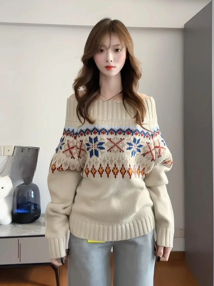 

Korean Sle Loose Long Sve One oulder Sweater Women Early Autumn Lazy High Faion Slimming Knitted Top Commute Straigh...