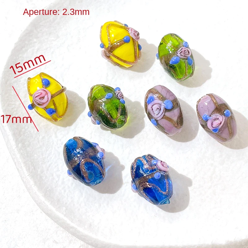 6 Pieces  Hand-painted Oval Glass Beads  DIY Makes Fashionable Jewelry, Necklaces, Bracelets, Beads, Accessories, Materials