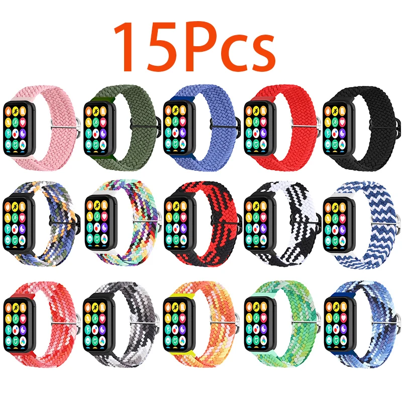 15Pcs Nylon Strap For Xiaomi Mi Band 8 9 Pro Elastic Adjustable Braided Solo Loop Replacement Bracelet For Redmi Watch 4 Strap