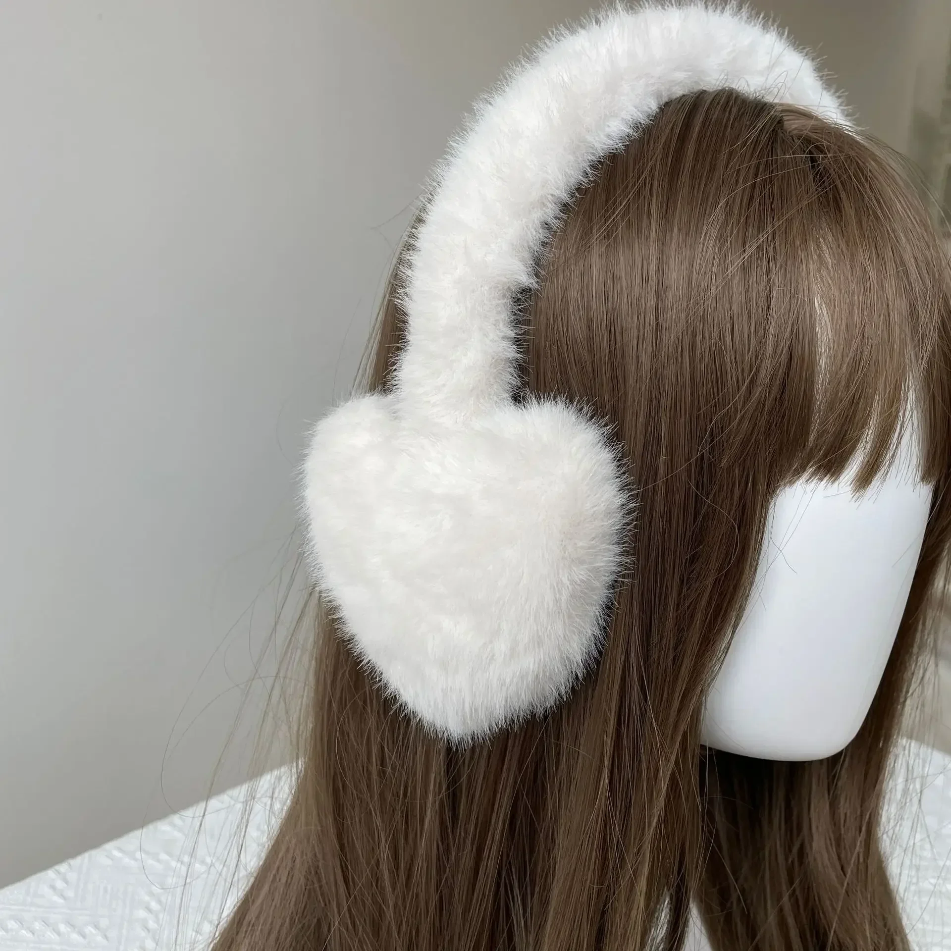 Wanita Kawaii cinta hati earmuff kucing Y2k Korea hangat musim dingin tebal Jepang JK pelindung telinga bersepeda Earbags aksesoris