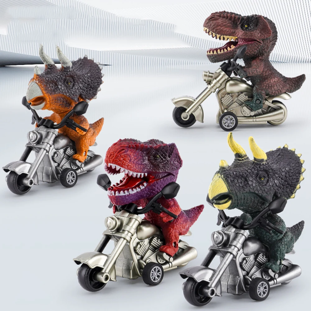 Dinosaur Modeling Pullback Motorcycle Simulation Locomotive Car Miniatures Item Animal Figurines Dinosaur Toys Childrens